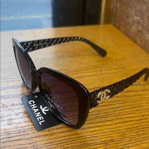 CHANEL Black Sunglasses with Gold Accents